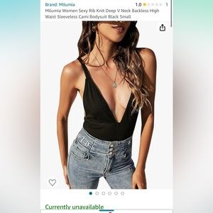 Black Low V Neck Ribbed Bodysuit-S